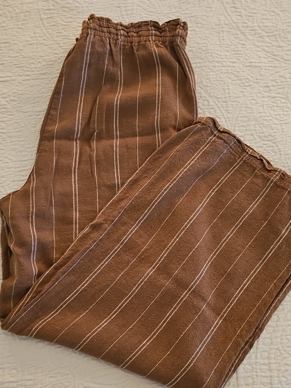 Women's Time and Tru Brown Pinstripe Linen Wide Leg Pants